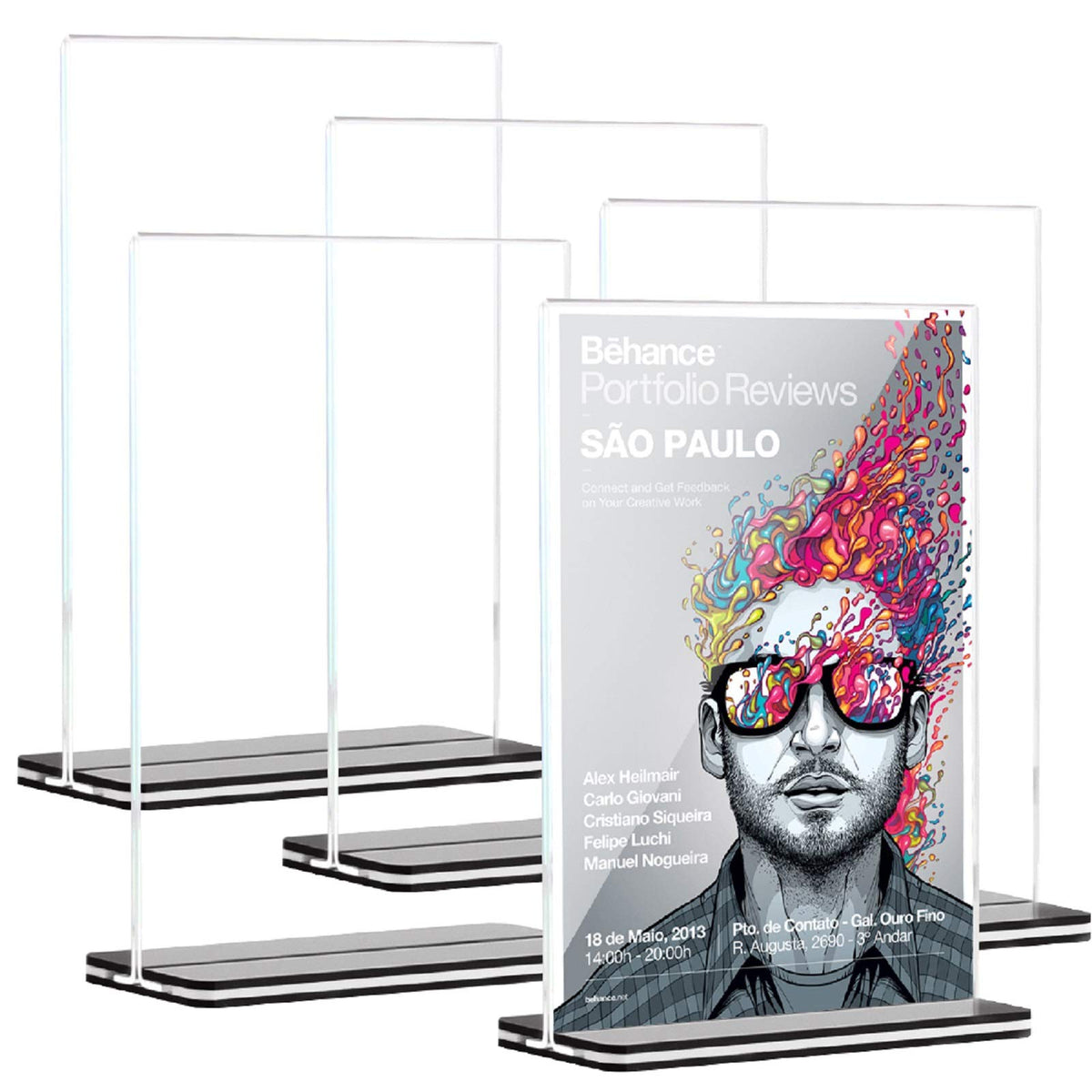 [5 Pack] 8.5 X 11 Inch Office Table Sign Display Holder, Attom Tech T-Shape Black Base Portrait-Style Double-Sided Menu Display,