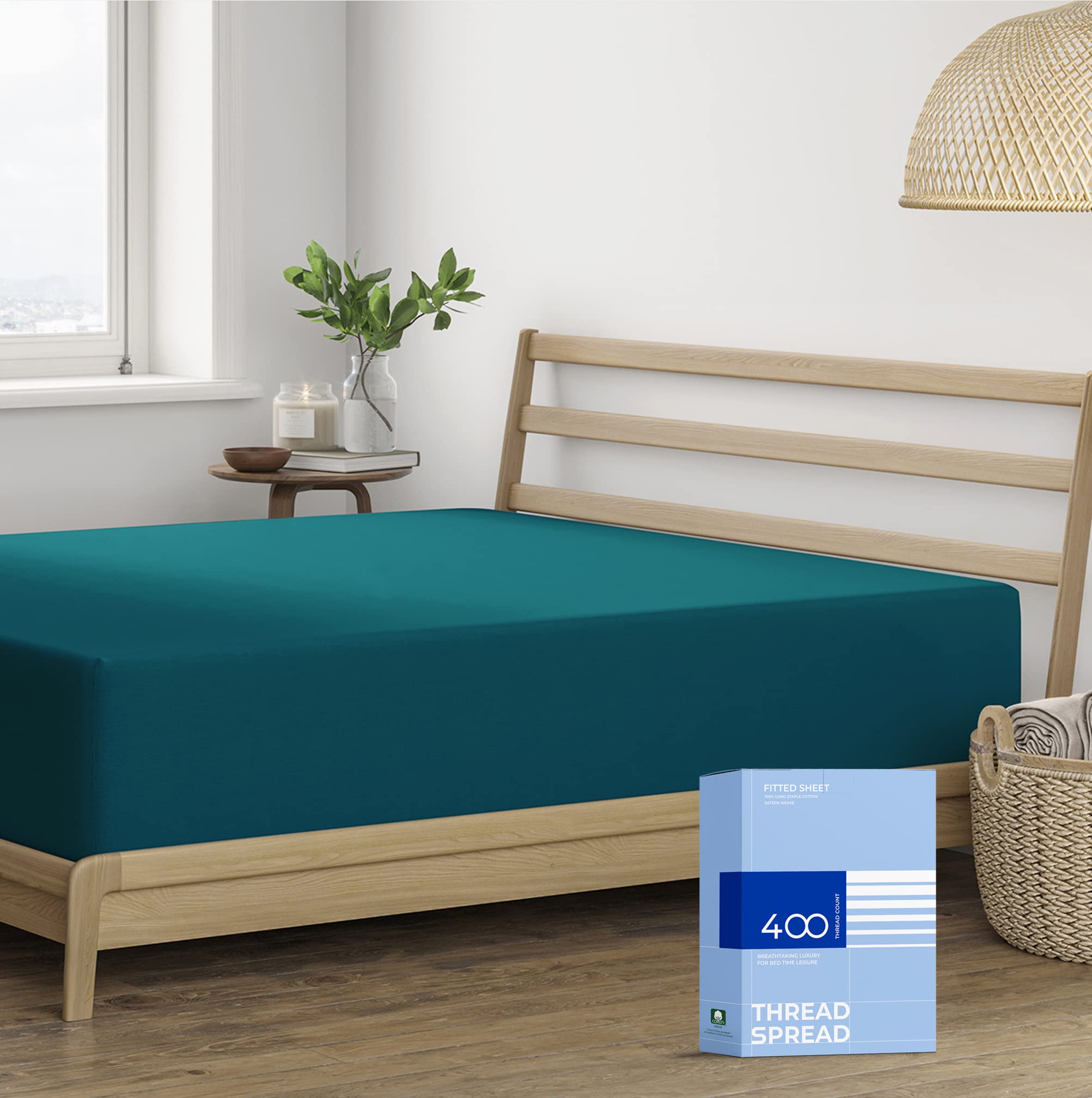 Thread Spread King Size Fitted Sheet Only - 100% Cotton 400 Thread Count 16' Deep Pocket King Fitted Sheet, 100% Cotton Fitted