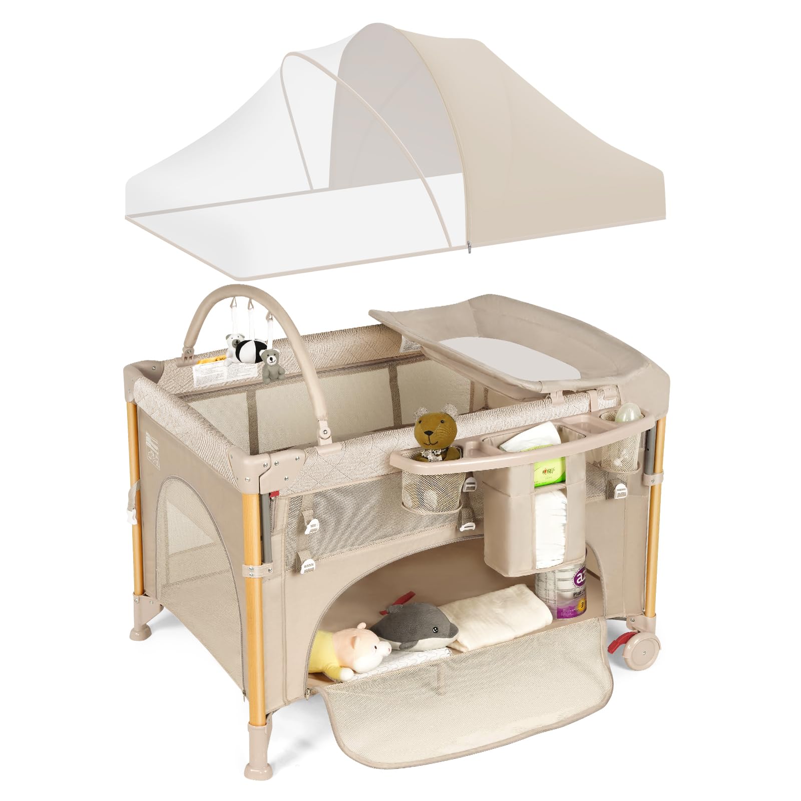 Baby Bassinet 5 in 1 Pack and Play,Baby Crib Adjustable Beside Sleeper One-Second &One-Hand Setup,Portable Playard Foldable Play