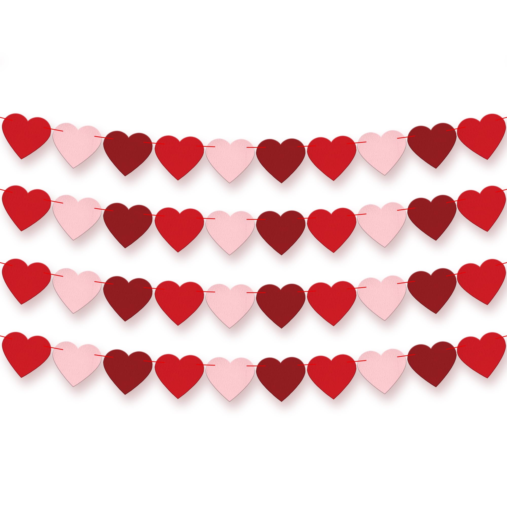 KatchOn, Felt Heart Garland - Pack of 40, No DIY | Red, Pink Heart Garland for Heart Decorations, Heart Day Decorations | Romant