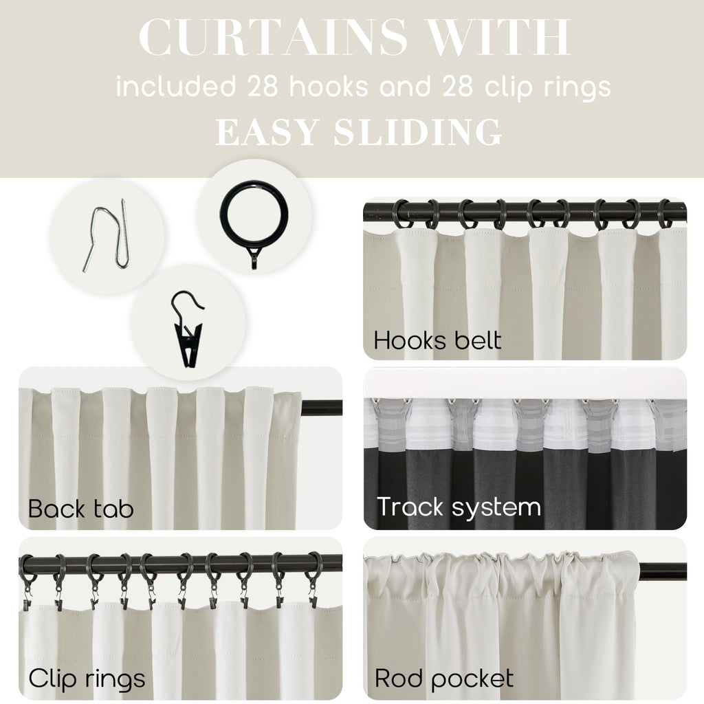 Shineland Black Out Curtains 63 Inch Long,100% Blackout Back Tab Thermal Room Darkening Curtains 63 Inch Length 2 Panel Set For