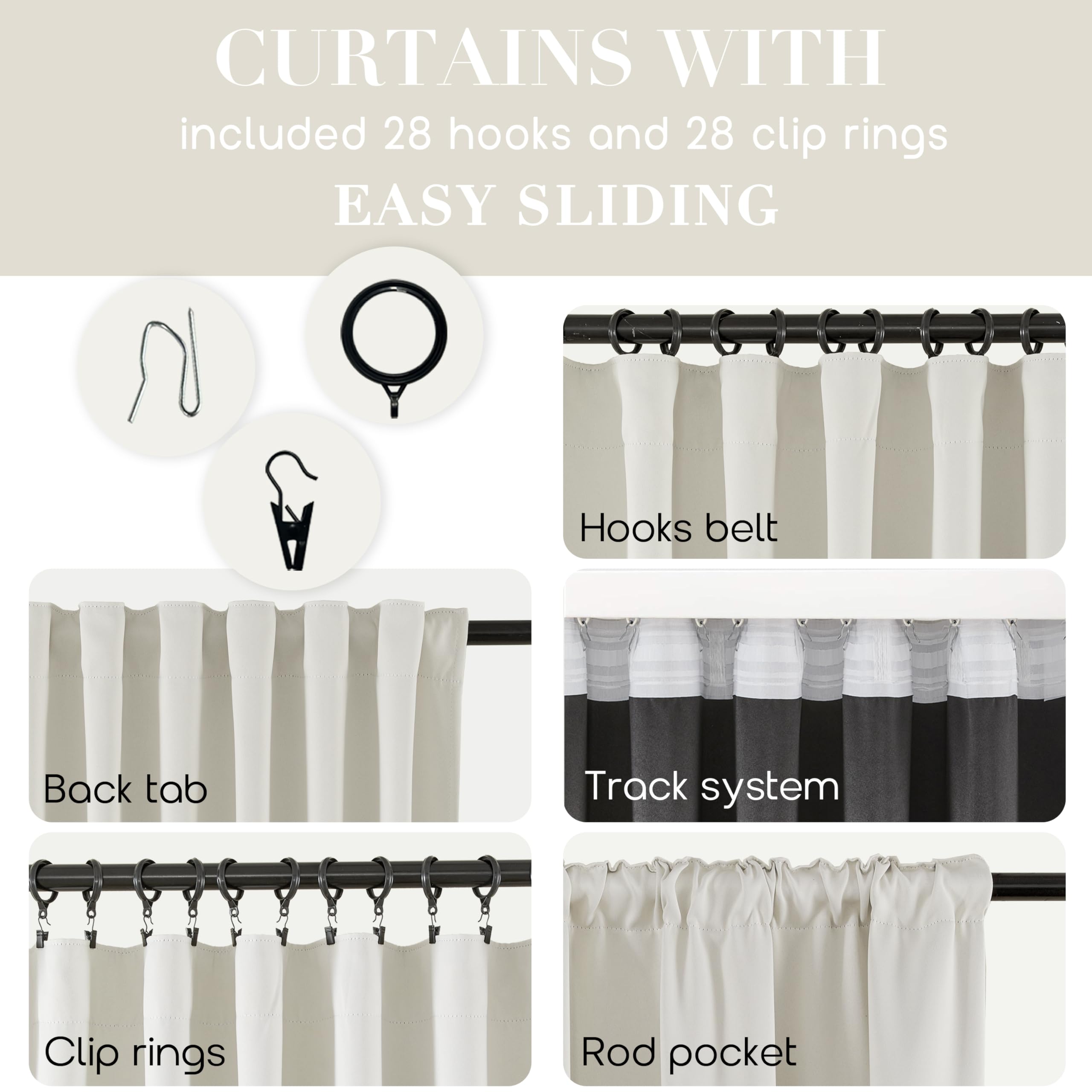 Shineland Black Out Curtains 63 Inch Long,100% Blackout Back Tab Thermal Room Darkening Curtains 63 Inch Length 2 Panel Set For