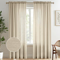 Melodieux Tan Semi Sheer Curtains 84 Inches Long for Living Room, Bedroom Linen Look Rod Pocket Window Privacy Sheer Drapes, 52'