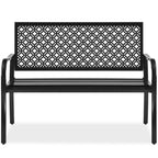 Best Choice Products Outdoor Bench 2-Person Metal Steel Benches Furniture For Garden, Patio, Porch, Entryway W/Geometric Backrest, 790Lb Capacity – Black