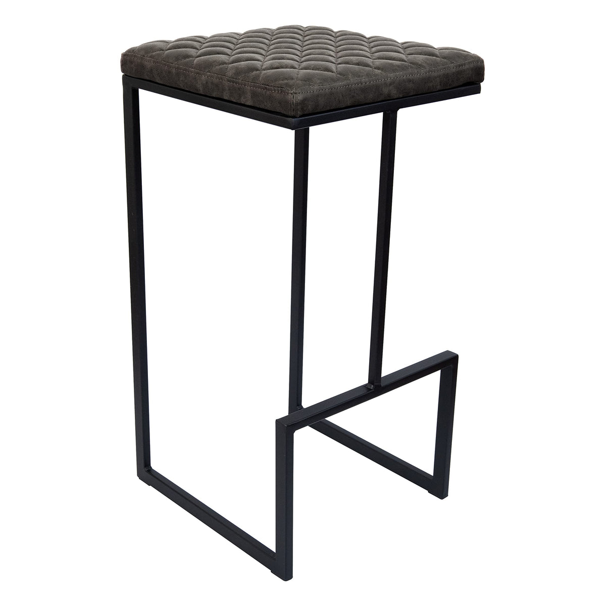 Leisuremod Quincy Quilted Stitched Leather Kitchen Counter Bar Stools With Metal Frame (Grey)
