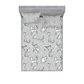 Ambesonne Grey Fitted Sheet & Pillow Sham Set, Cats Posing Over Floral Background Feline Kitten Kitty Cartoon Art Prints, Decora