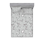 Ambesonne Grey Fitted Sheet & Pillow Sham Set, Cats Posing Over Floral Background Feline Kitten Kitty Cartoon Art Prints, Decora