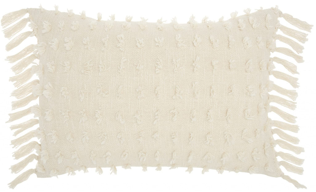 HomeRoots Grey Cotton Tassel Detailed White Lumbar Pillow