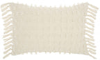 HomeRoots Grey Cotton Tassel Detailed White Lumbar Pillow