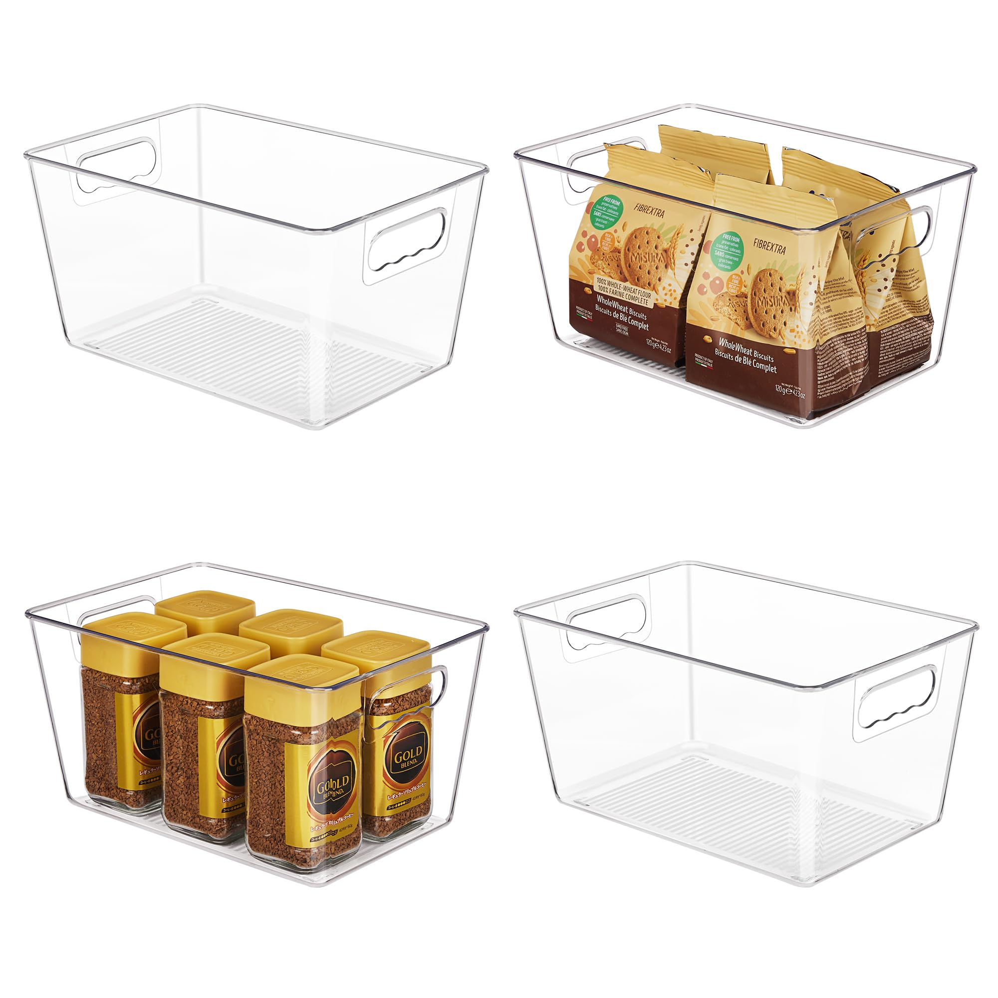 YIHONG Clear Plastic Storage Bins, 4 Pack Pantry Organizer Bins with Handle for Kitchen, Freezer,Cabinet,Closet Organization and