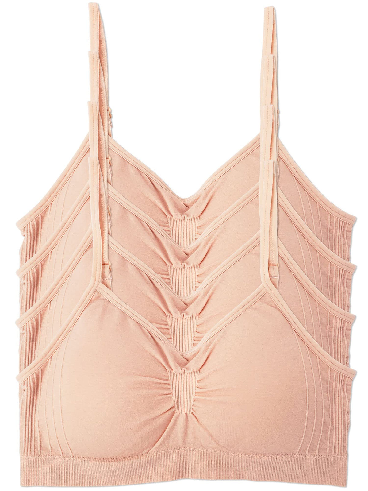 Kalon 4 Pack Nylon Spandex Removable Pads Comfort Bras Ext Sizes (Xx-Large, Ivory Blush)
