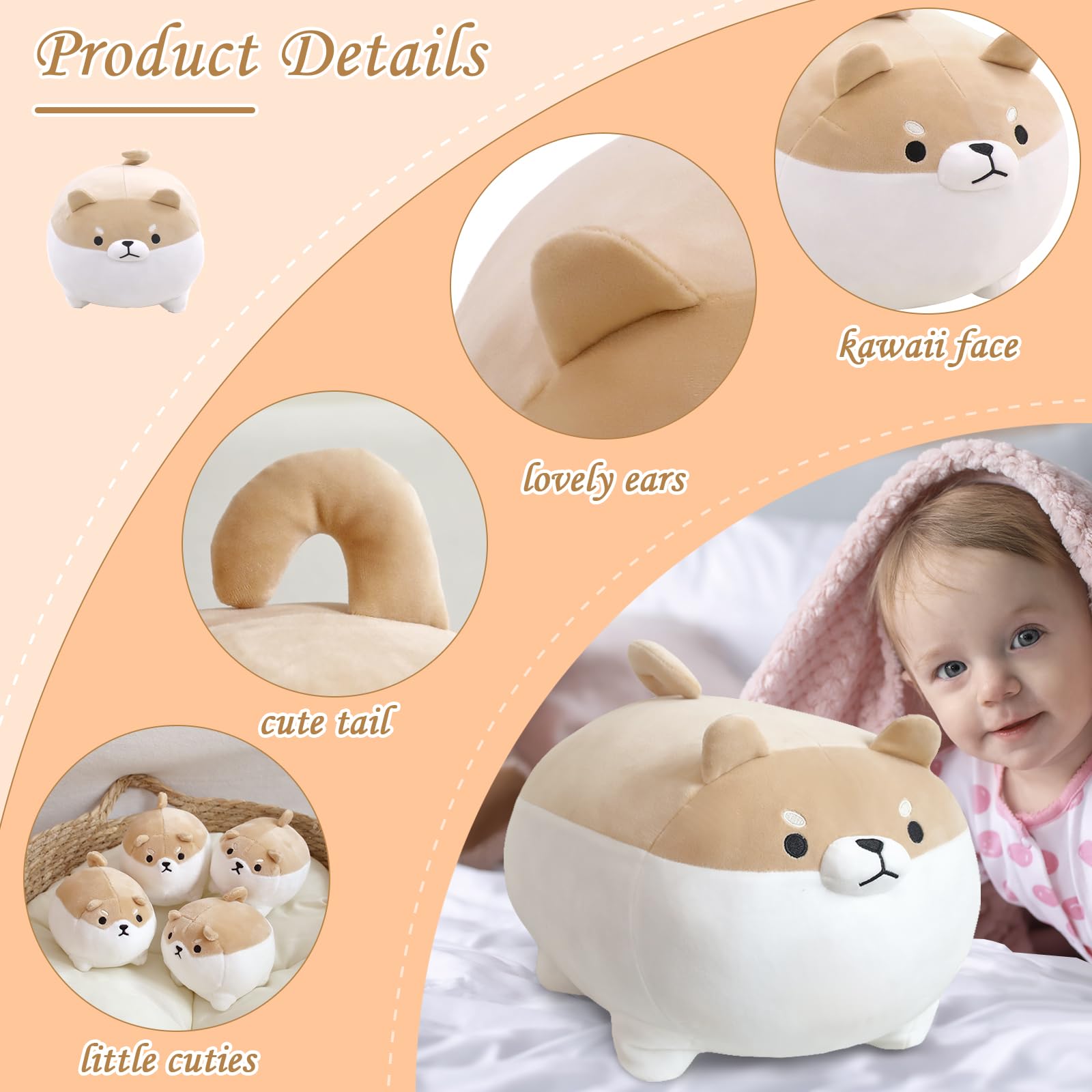 Toysym Shiba Inu Plush Kawaii Corgi Stuffed Animals With 4 Baby Corgi Plushies In Her Tummy, Soft Cotton Dog Plush Animal Pillow