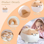 Toysym Shiba Inu Plush Kawaii Corgi Stuffed Animals With 4 Baby Corgi Plushies In Her Tummy, Soft Cotton Dog Plush Animal Pillow