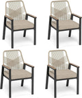 Sunshine Valley Patio Dining Chairs Set Of 4, All-Weather Woven Rattan Outdoor Chairs With Waterproof Cushion And Wrought Iron F