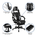 Flash Furniture X40 Gaming Chair Racing Ergonomic Computer Chair With Fully Reclining Back/Arms, Slide-Out Footrest, Massaging Lumbar - White