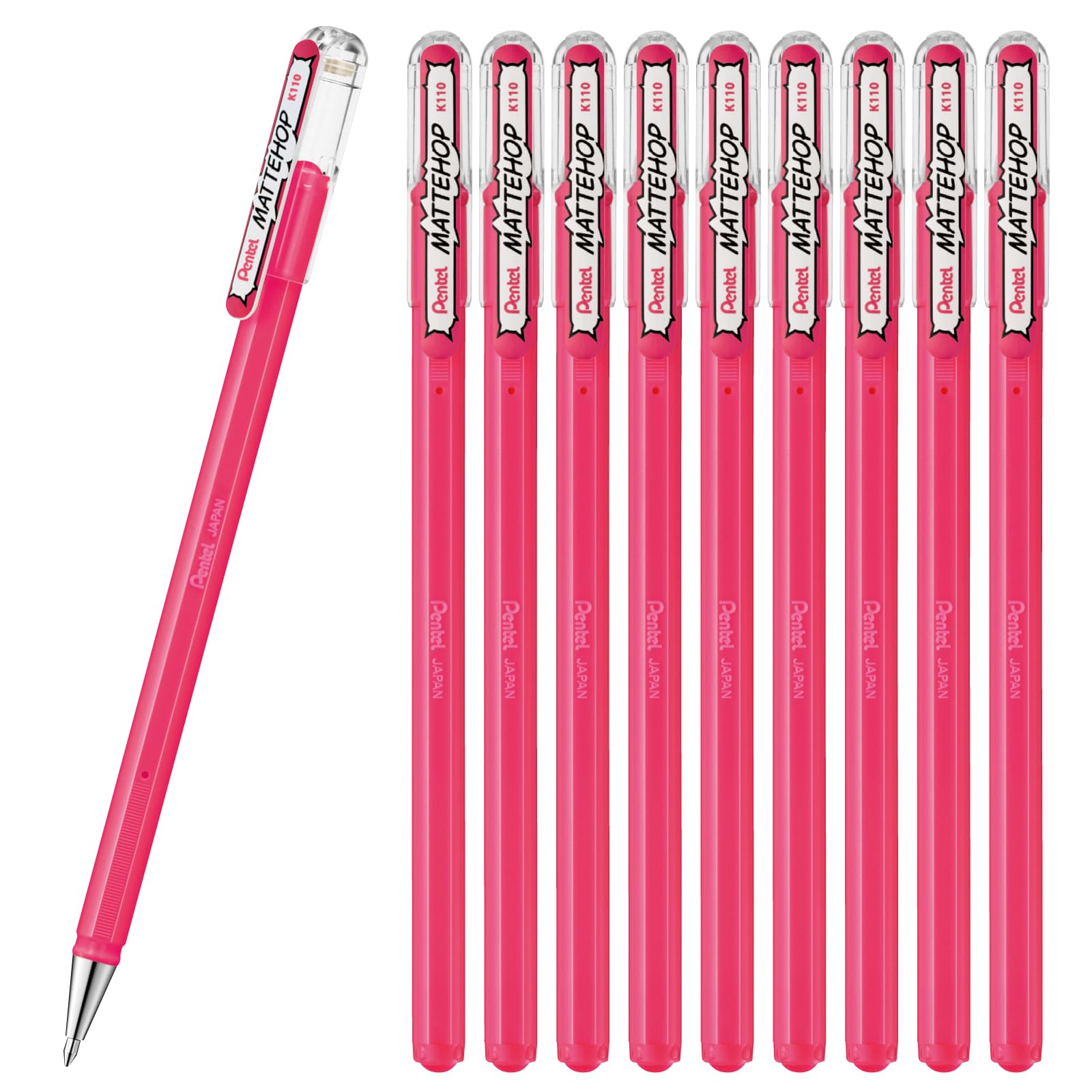 Pentel Matte Hop Pink Color Ballpoint Pen, 10 Count K110-Vp