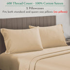 California Design Den Luxuriously Soft Hotel Quality 600 Thread Count, 100% Cotton Set Of 2 Cases, Crisp & Cool Standard Pillow Covers, Fits Standard & Queen Pillows (Tan-Beige)