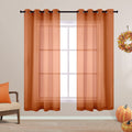 Grommet Burnt Orange Sheer Curtains 72 Inch Length 2 Panels Bohemian Autumn Boho Fall Decor Rust Faux Linen Semi Sheer Thanksgiv