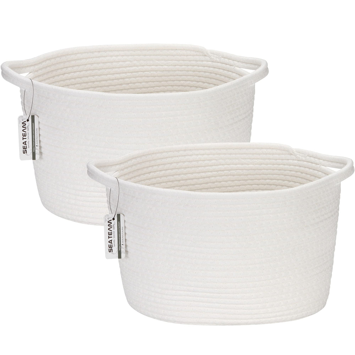 Sea Team 2-Pack Oval Cotton Rope Woven Storage Basket with Handles, Diaper Caddy, Nursery Nappies Organizer, Baby Shower Basket 