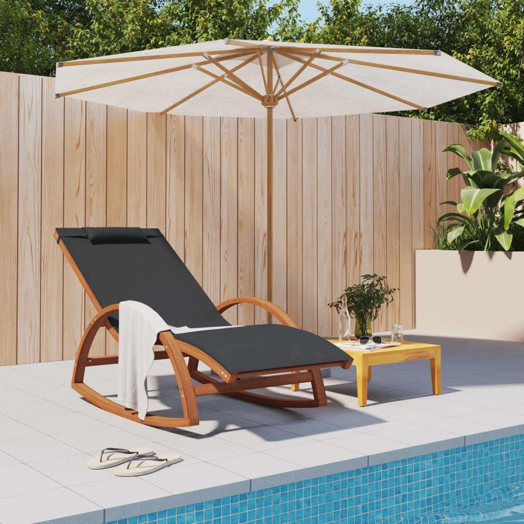 vidaXL Comfortable Gray Textilene and Solid Wood Poplar Rocking Chair - Modern Patio Furniture with Pillow Cover in Fabric