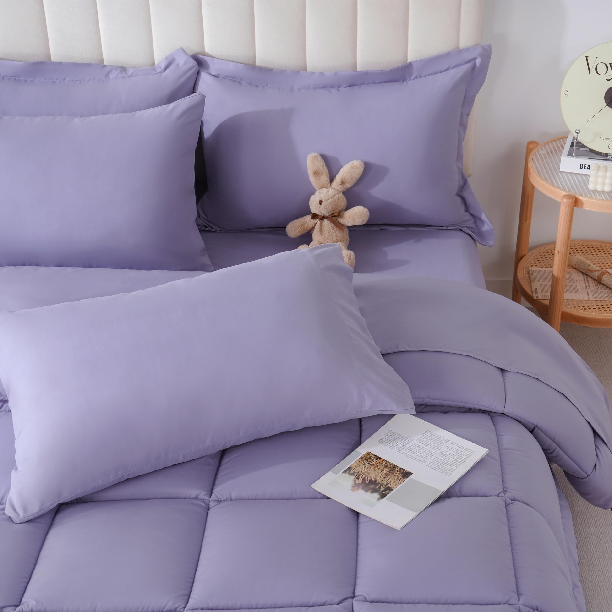 Downcool Queen Comforter Set, 7Pcs Bedding Sets Queen Purple, All Season Down Alternative Bed In A Bag Queen With Comforter, Fla