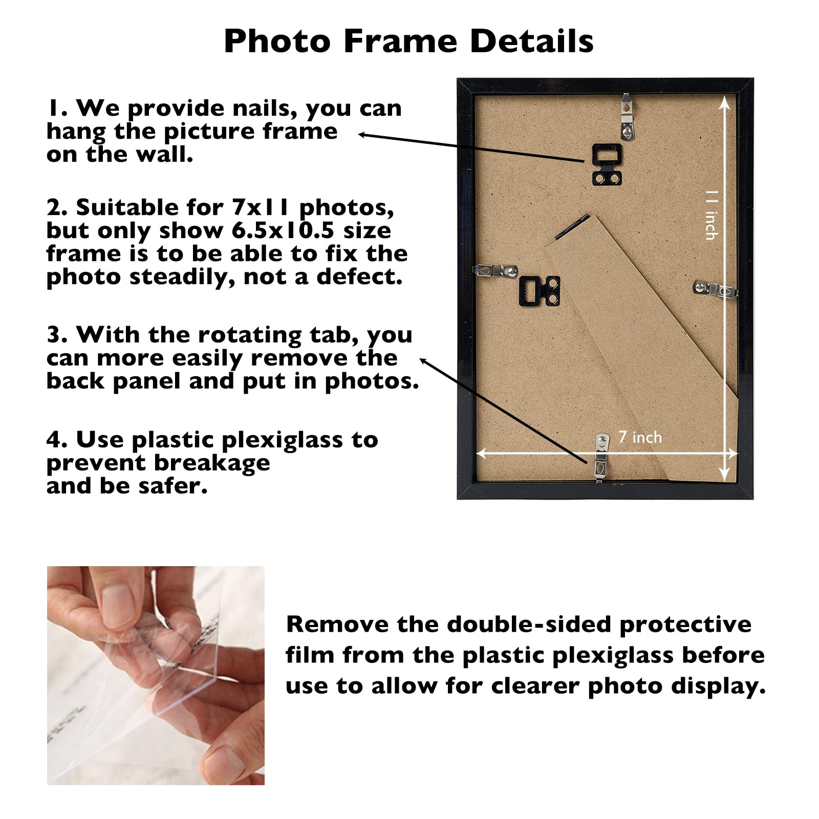 Jcjmy 7X11 Picture Frame Set Of 6 Black For Wall Hanging Or Tabletop- Wall Mounting Horizontally Or Vertically, 7 X 11 Wall Gall