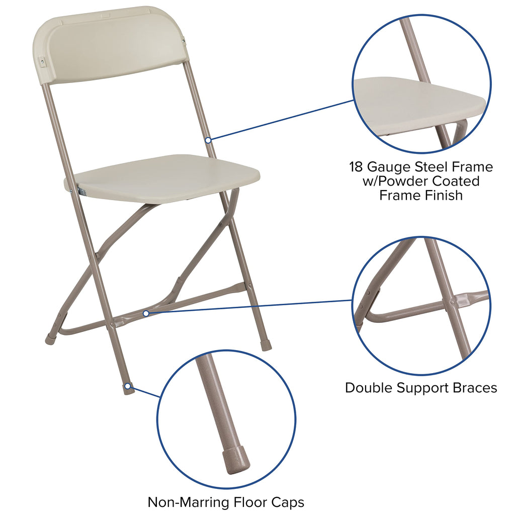 Flash Furniture Hercules Series Plastic Folding Chair - Beige - 6 Pack 650Lb Weight Capacity Comfortable Event Chair-Lightweight Folding Chair