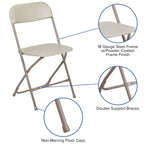 Flash Furniture Hercules Series Plastic Folding Chair - Beige - 6 Pack 650Lb Weight Capacity Comfortable Event Chair-Lightweight Folding Chair