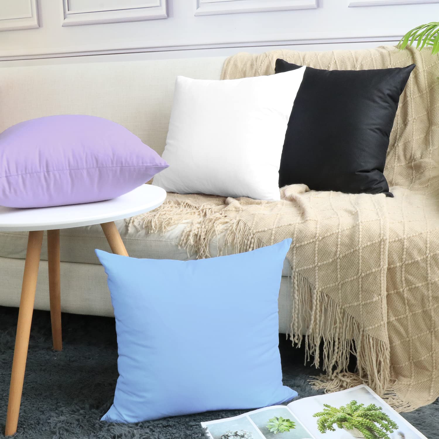 4-Pack 100% Cotton Comfortable Solid Decorative Throw Pillow Case,Thmyo Square Cushion Cover Pillowcase Sublimation Blank Pillow Covers Diy Throw Pillowcase For Sofa(20X20 Inch/ 50X50Cm,Light Purple)