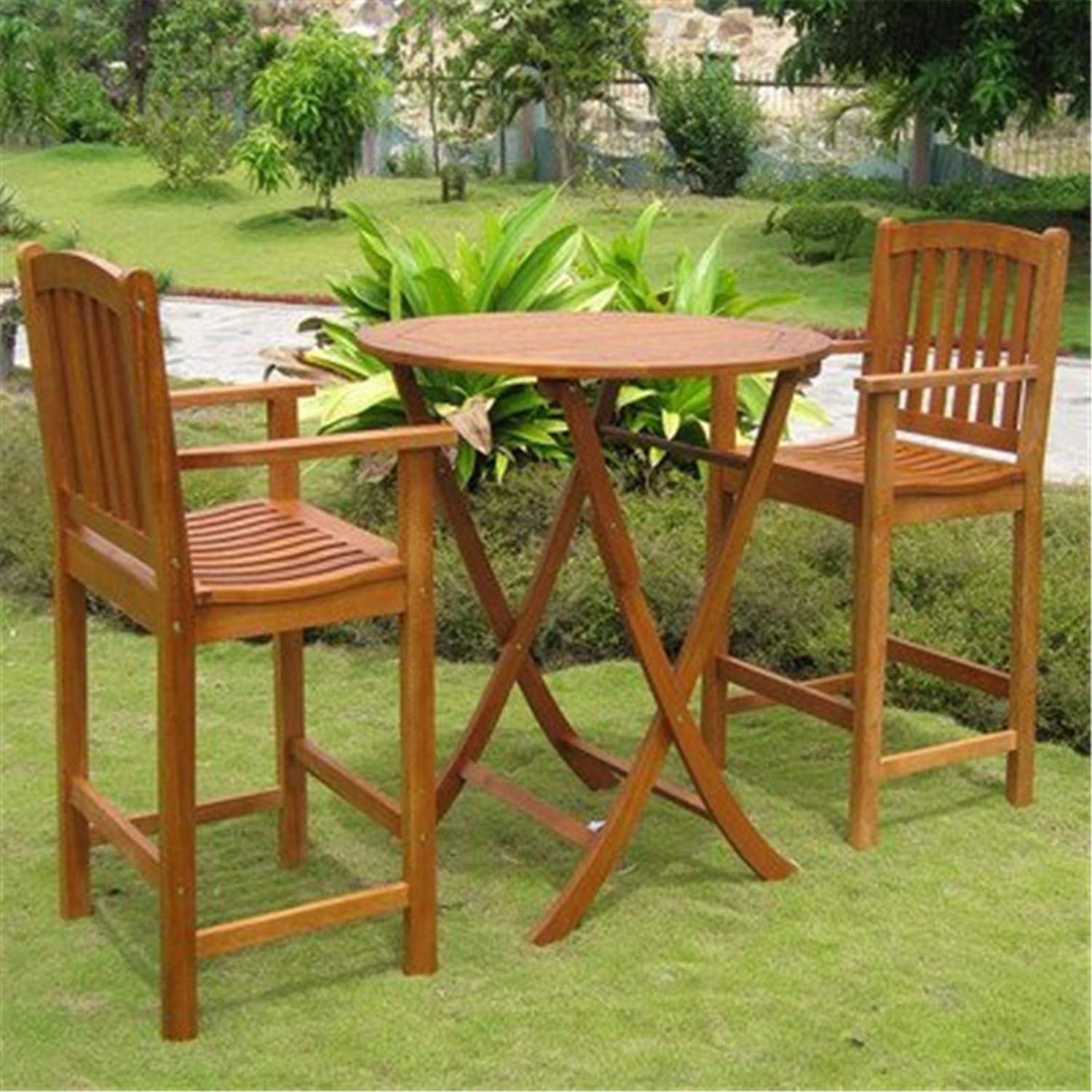 International Caravan Furniture Piece Terrassa Set of 3 Bar Height Table Group