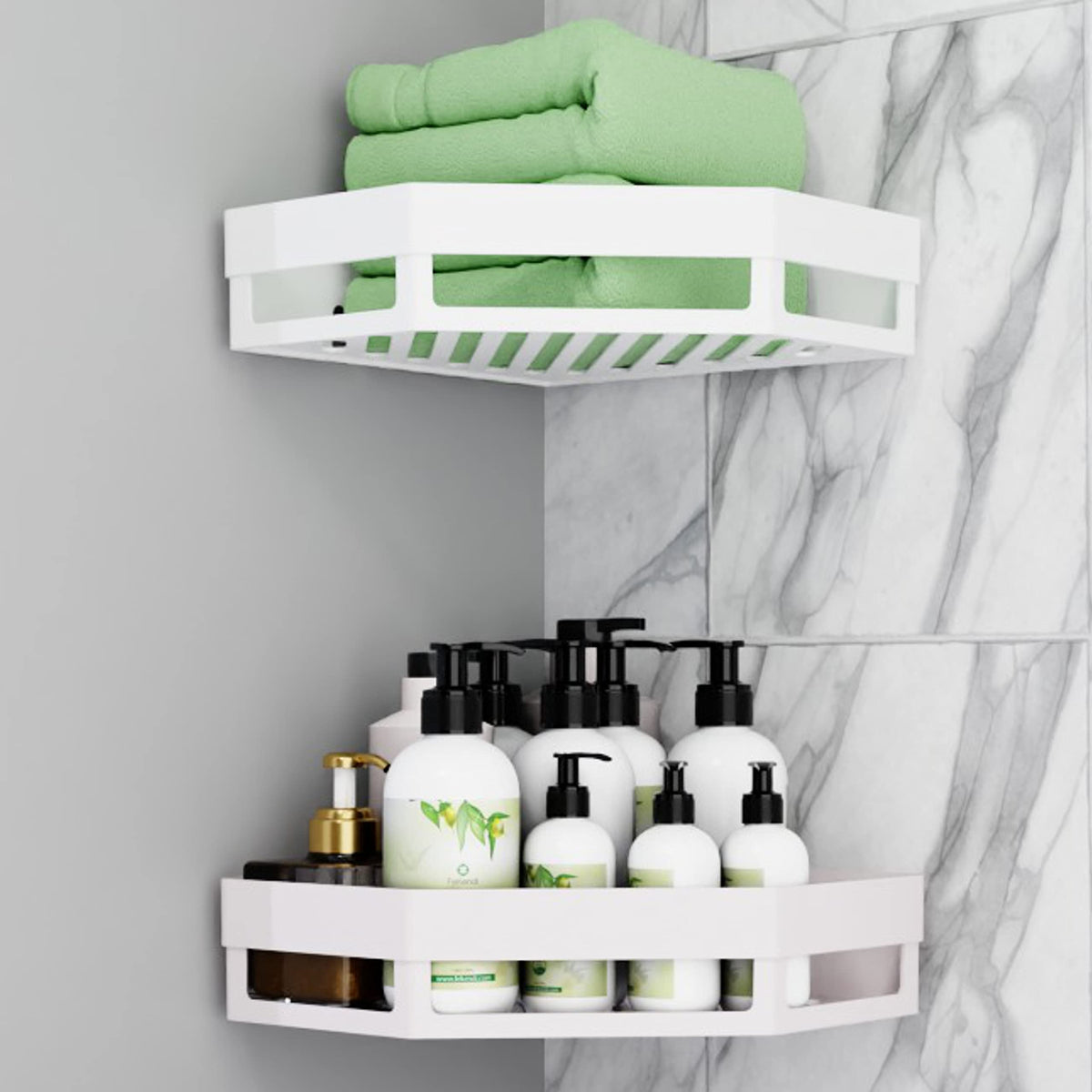 Satpurush Plastic Bathroom Accessories Kitchen Shelf Wall Holder Storage Rack Organizer Box Strong Adhesive Sticker Shower Corne
