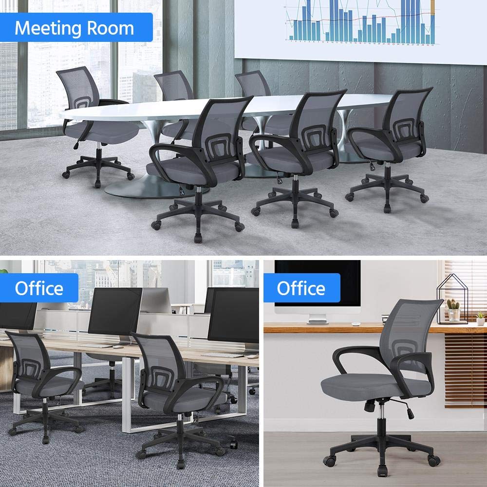 Yaheetech Office Chair Mid Back Executive Task Swivel Rolling Gaming Lumbar Support Modern Desk Computer Ergonomic Mesh Embody Chair Rolly Study Chair With Armrests, Dark Grey