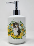 Caroline's Treasures CK2988SOAP Basset Hound in Sunflowers Ceramic Soap Dispenser Hand Soap Dispenser Pump Bottles for Bathroom 