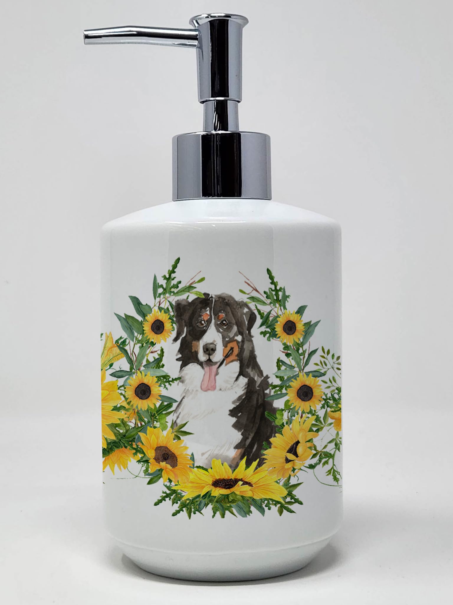 Caroline's Treasures CK2988SOAP Basset Hound in Sunflowers Ceramic Soap Dispenser Hand Soap Dispenser Pump Bottles for Bathroom 