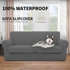 Easy-Going 100% Dual Waterproof Oversized Loveseat Cover Stretch Soft Couch Cover For Dogs, Sofa Slipcover For 2 Separate Cushion Couch Leakproof Furniture Protector For Kids, Pets Gray