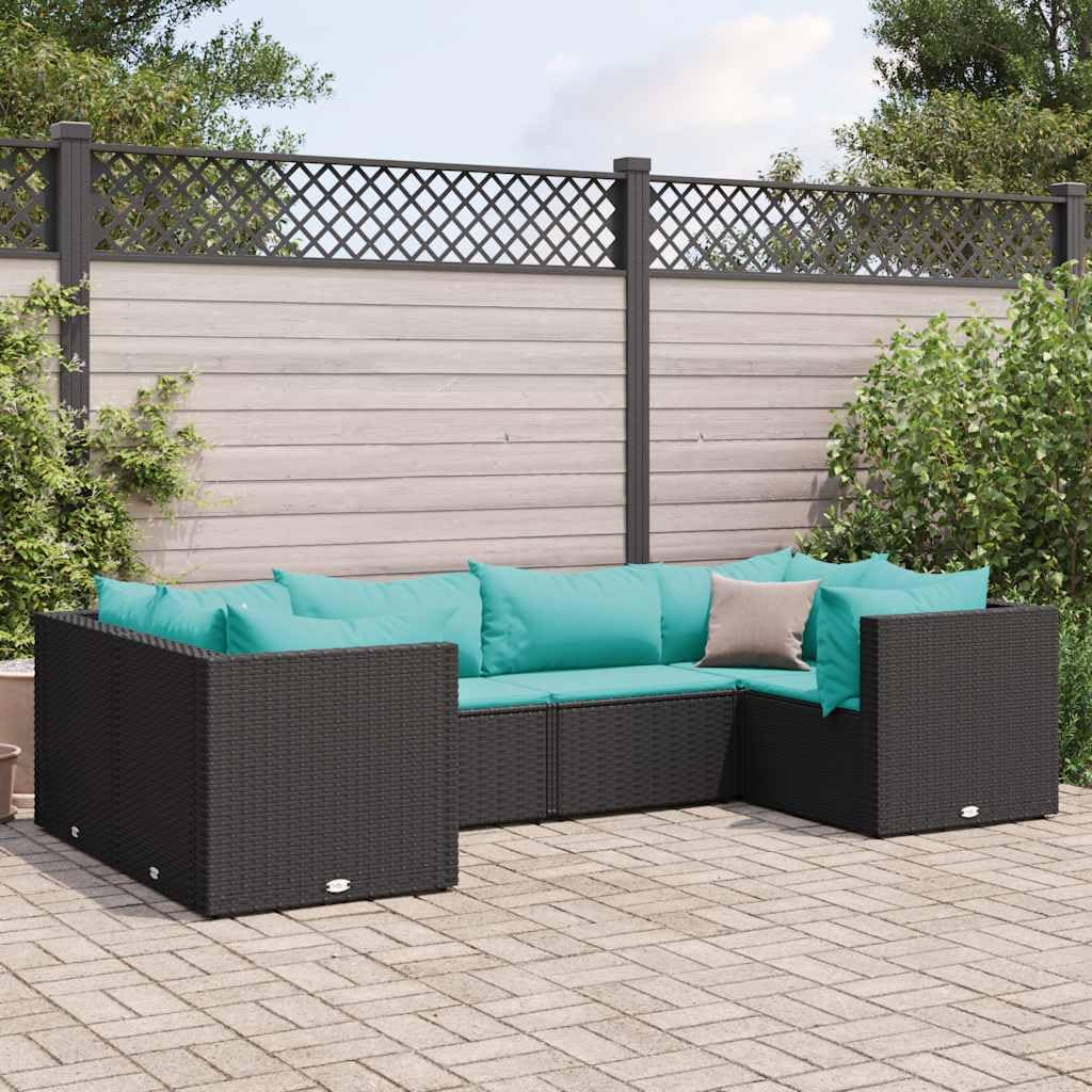 vidaXL 6 Piece Patio Lounge Set - Black PE Rattan - Modular Outdoor Furniture with Cushions for Garden, Terrace, Deck - Weather-Resistant & Comfortable Seating ```