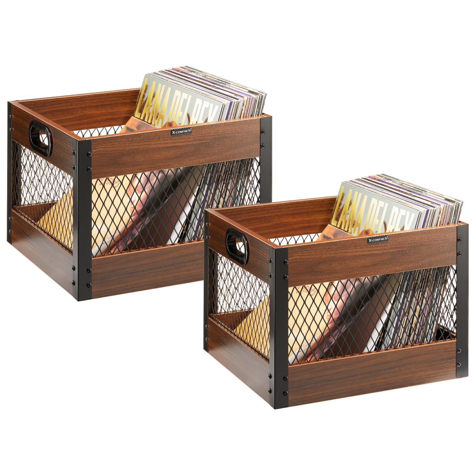 X-Cosrack 2 Packs Vinyl Record Storage Crate, Wooden Lp Album Shelf Cube Organizer Box