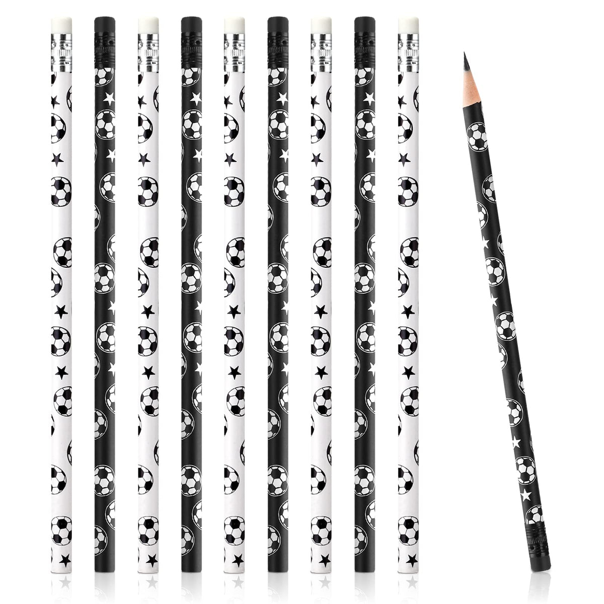 Marspark 24 Pieces Soccer Pencils Kids Sports Pencils With Eraser Soccer Star Print Wooden Pencils For Children School Office Su