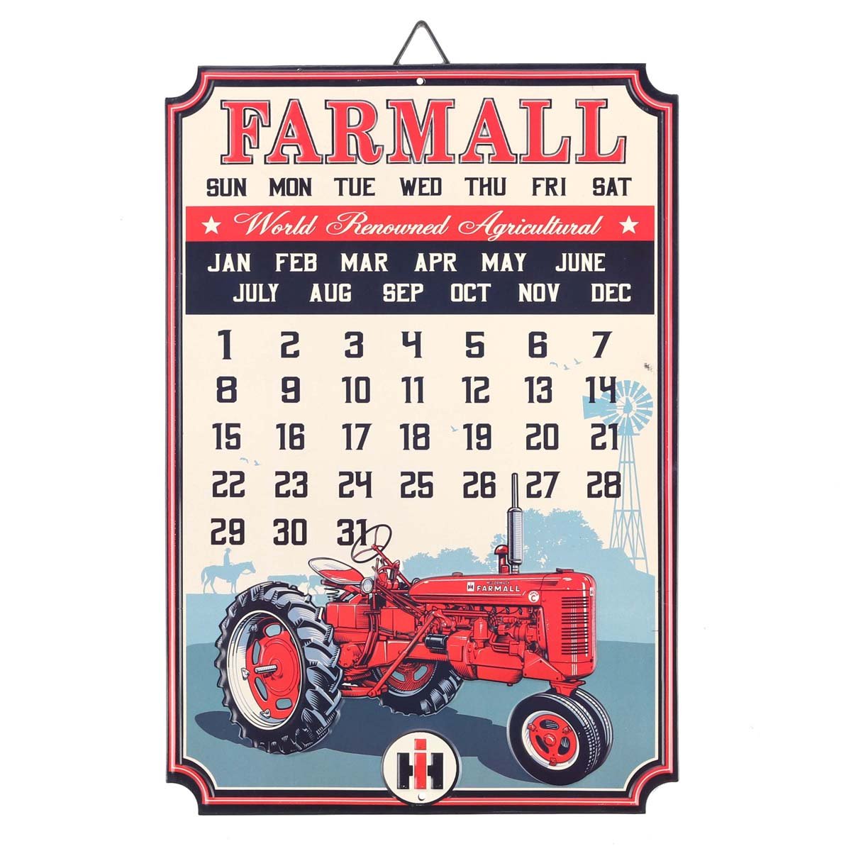 Farmall International Harvester Calendar - Vintage Embossed Metal Farmall Sign With Magnets For Garage Or Man Cave Red