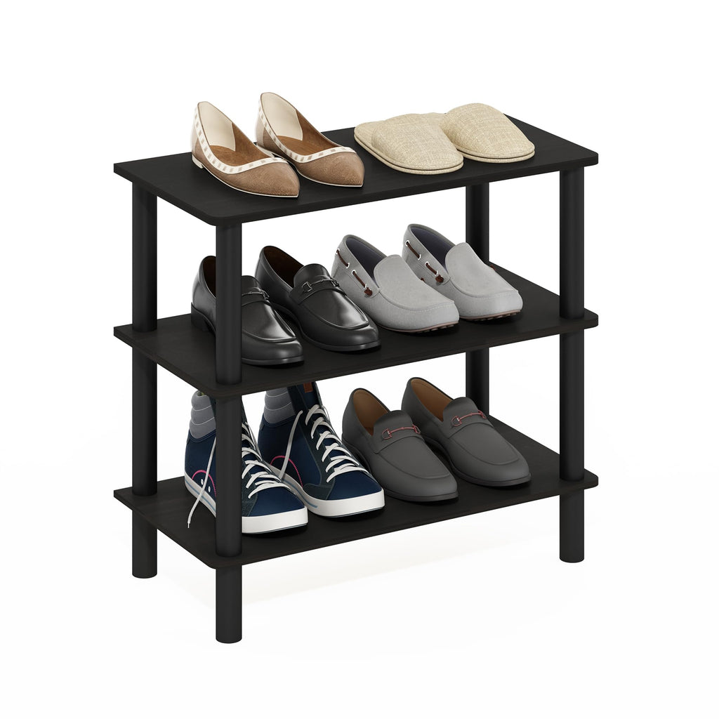 Furinno Turn-N-Tube 23-Inch 3-Tier Freestanding Shoe Rack Storage Organizer, Espresso/Black