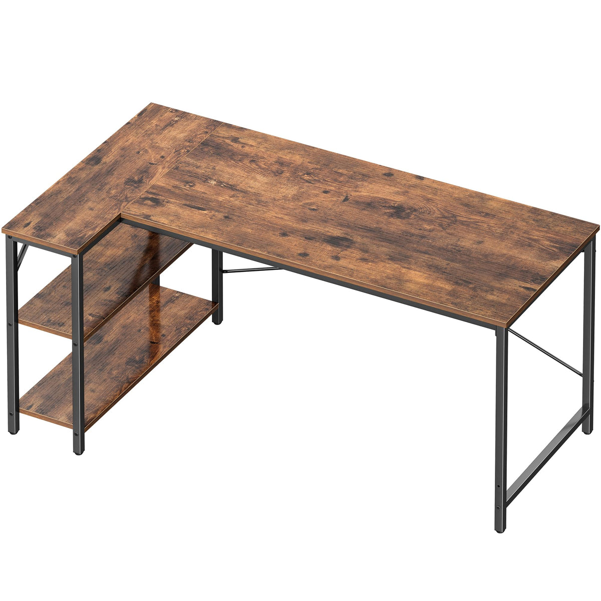 Huuger L Shaped Desk, 55 Inches Computer Desk With Reversible Storage Shelves, Gaming Desk, Corner Desk Home Office Desks, Writing Desk Study Desk With Metal Frame, Rustic Brown