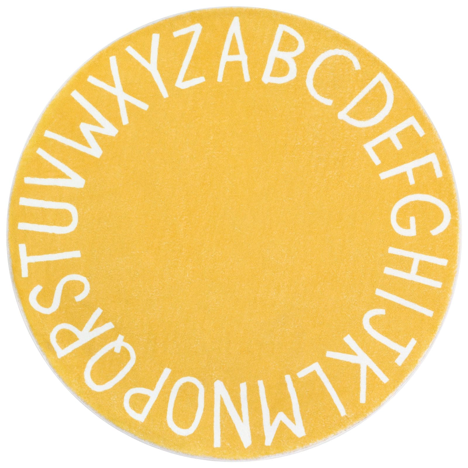 Topotdor Round Kids Play Rug Alphabet Nursery Area Rug Extra Large Soft Crawling Play Mat For Children Toddlers Bedroom (47 Inch, Yellow)