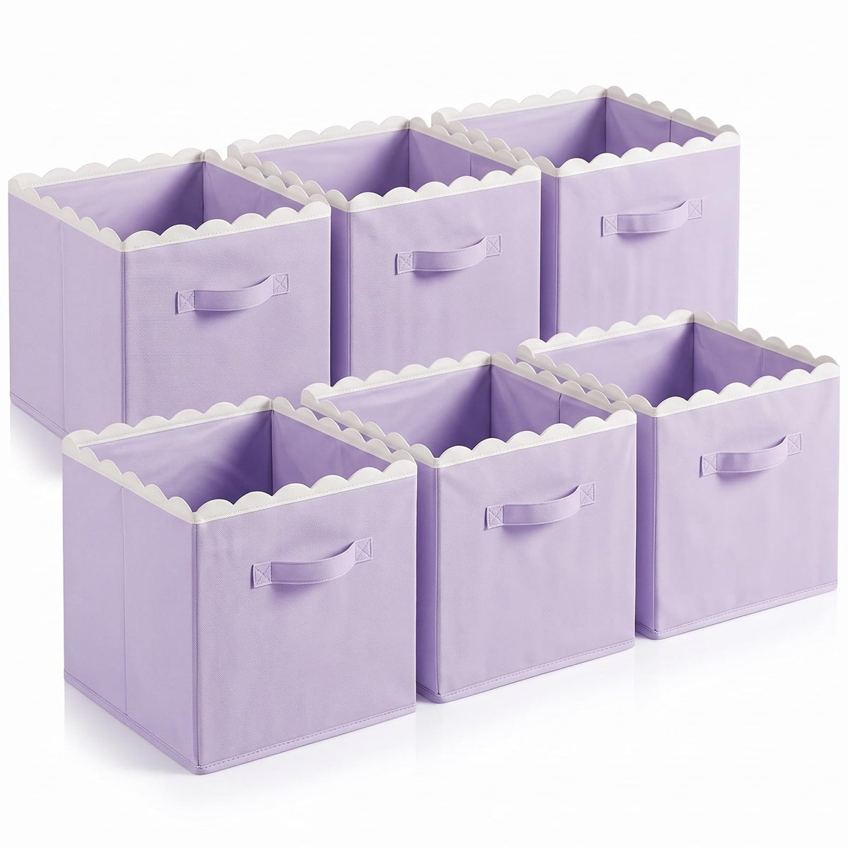 Yalikop 6 Pcs Purple Scalloped Cube Storage Bins 11 Inch Fabric Basket