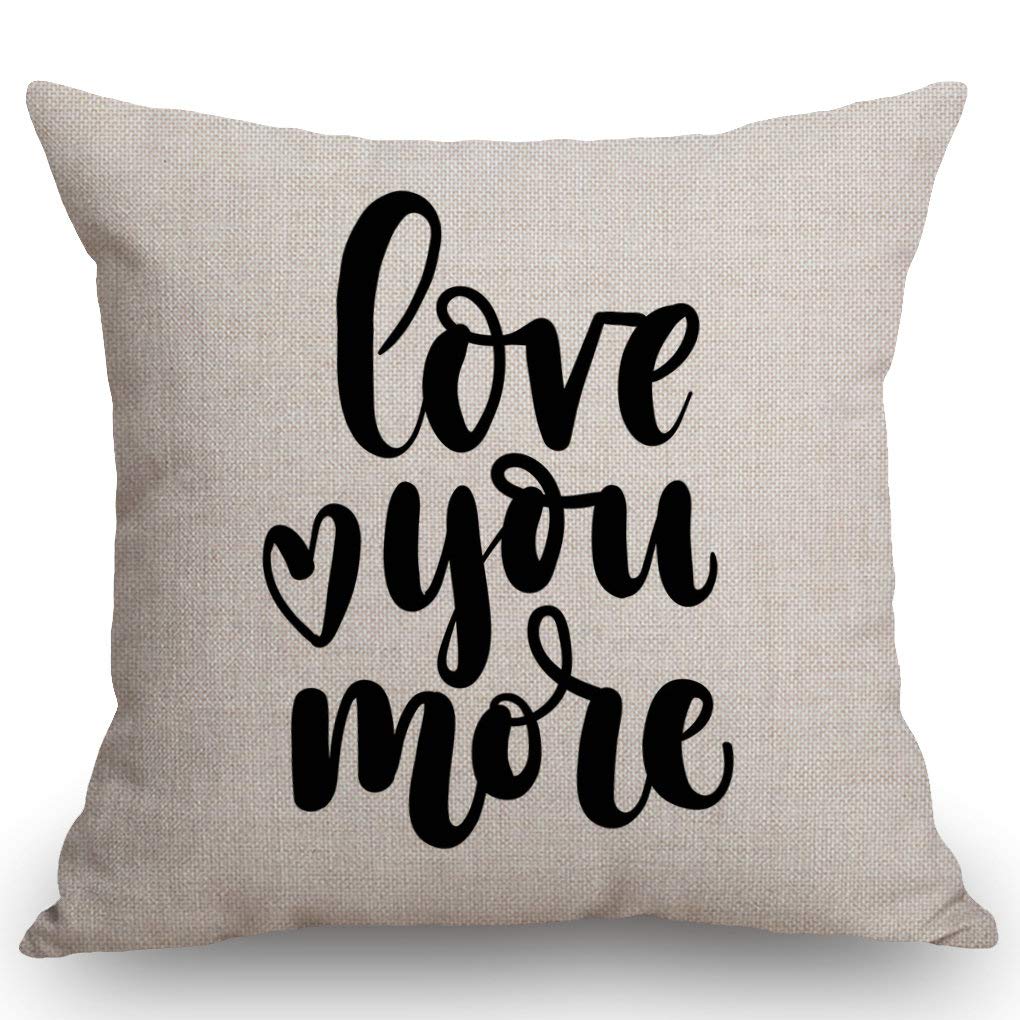 Ssoiu Love You More Decorative Throw Pillow Covers 18X18 Inches Cotton Linen Cushion Cover For Home Couch Sofa Bench Decor