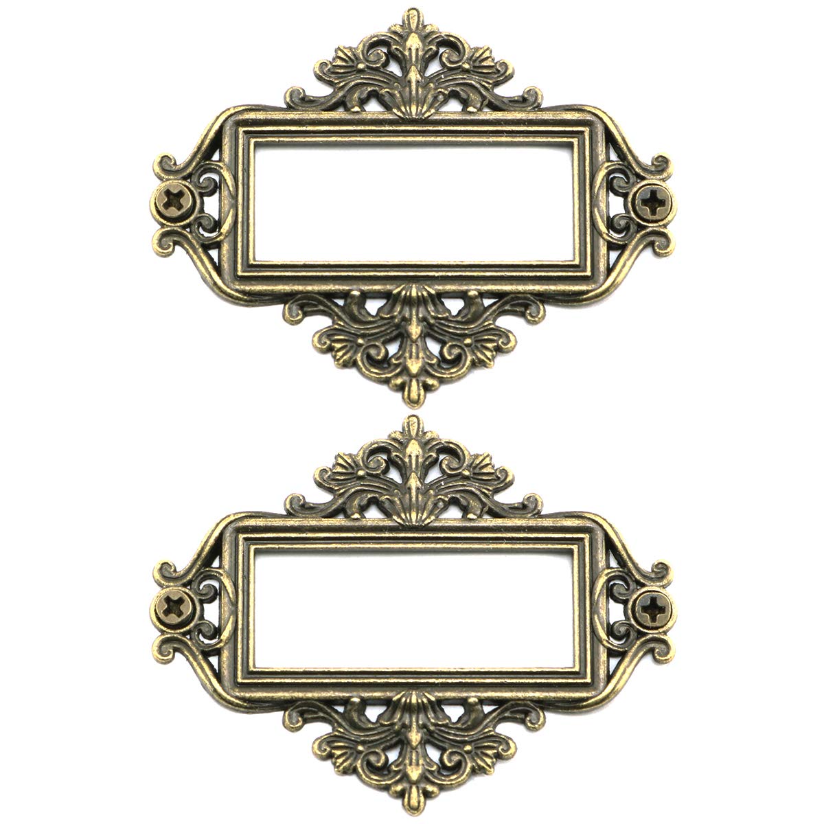 Lind Kitchen 12Pcs Lace Label Holder Vintage Retro Metal Decorative Drawer Box Tag Label Card Slot Frame Label Holder (Antique B