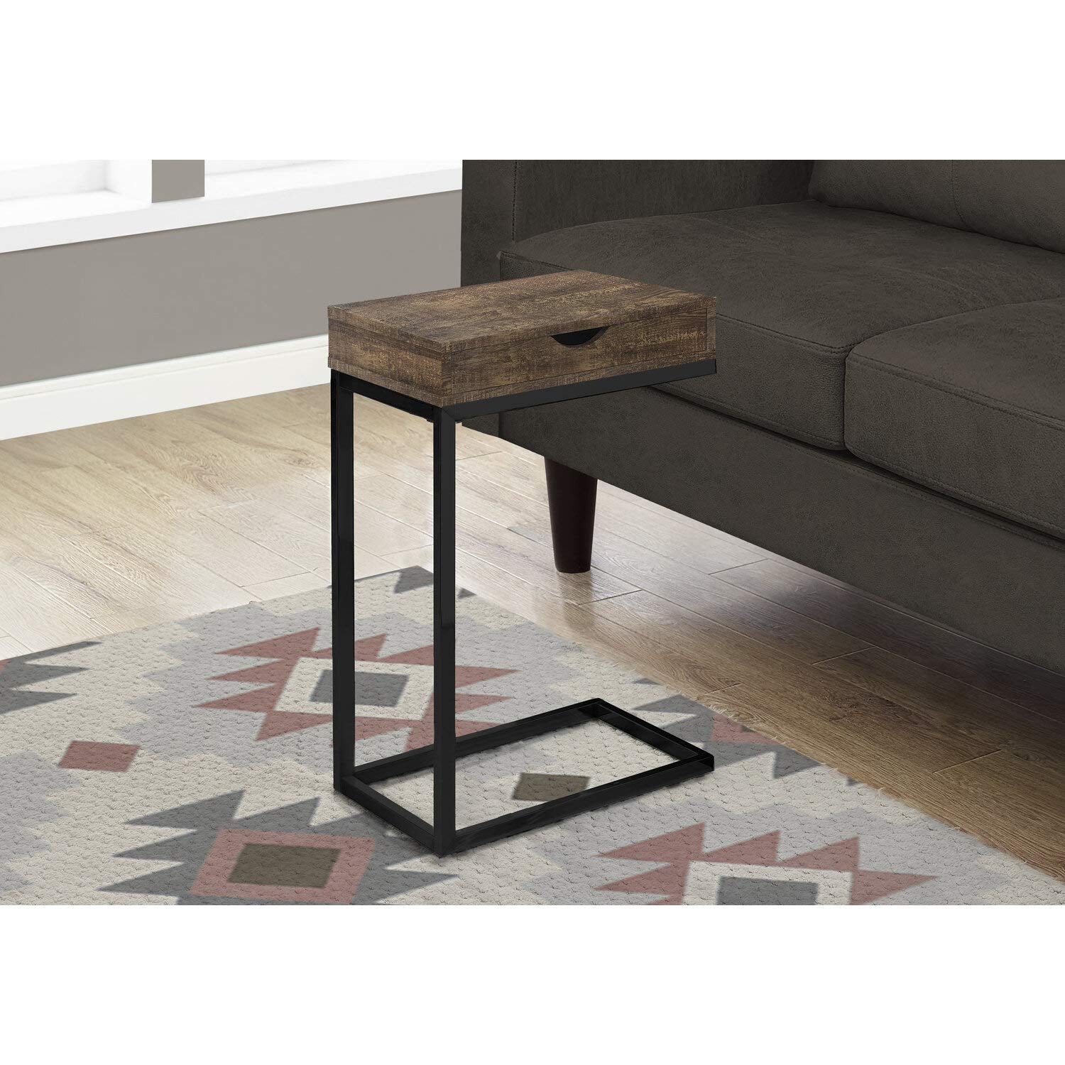 Monarch Specialties BROWN RECLAIMED WOOD-LOOK/BLACK/DRAWER ACCENT, END, SNACK TABLE