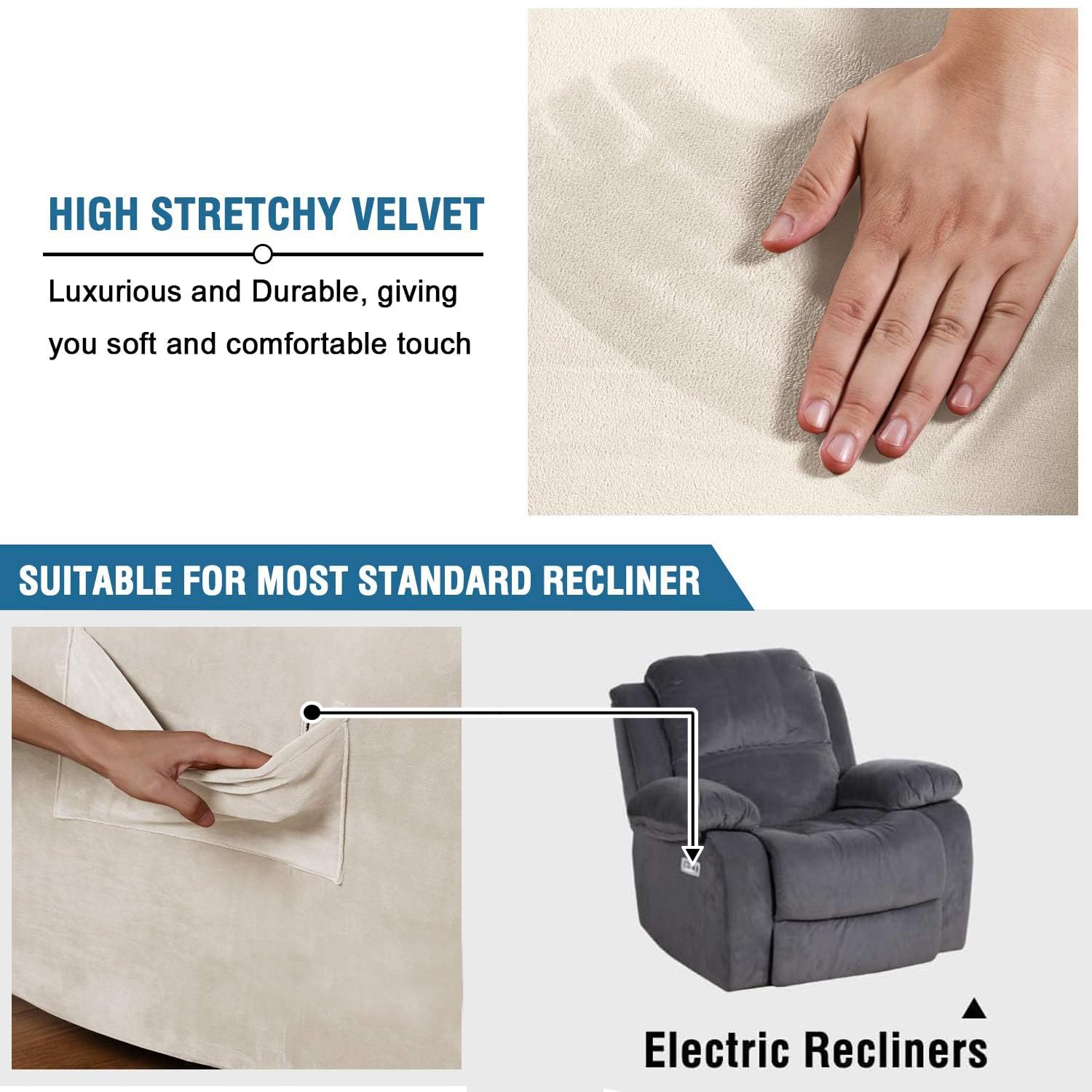 H.Versailtex Recliner Chair Covers Velvet Recliner Cover 1 Piece Slip Covers For Sofas/Couches Washable Reclining Chair/Furnitur