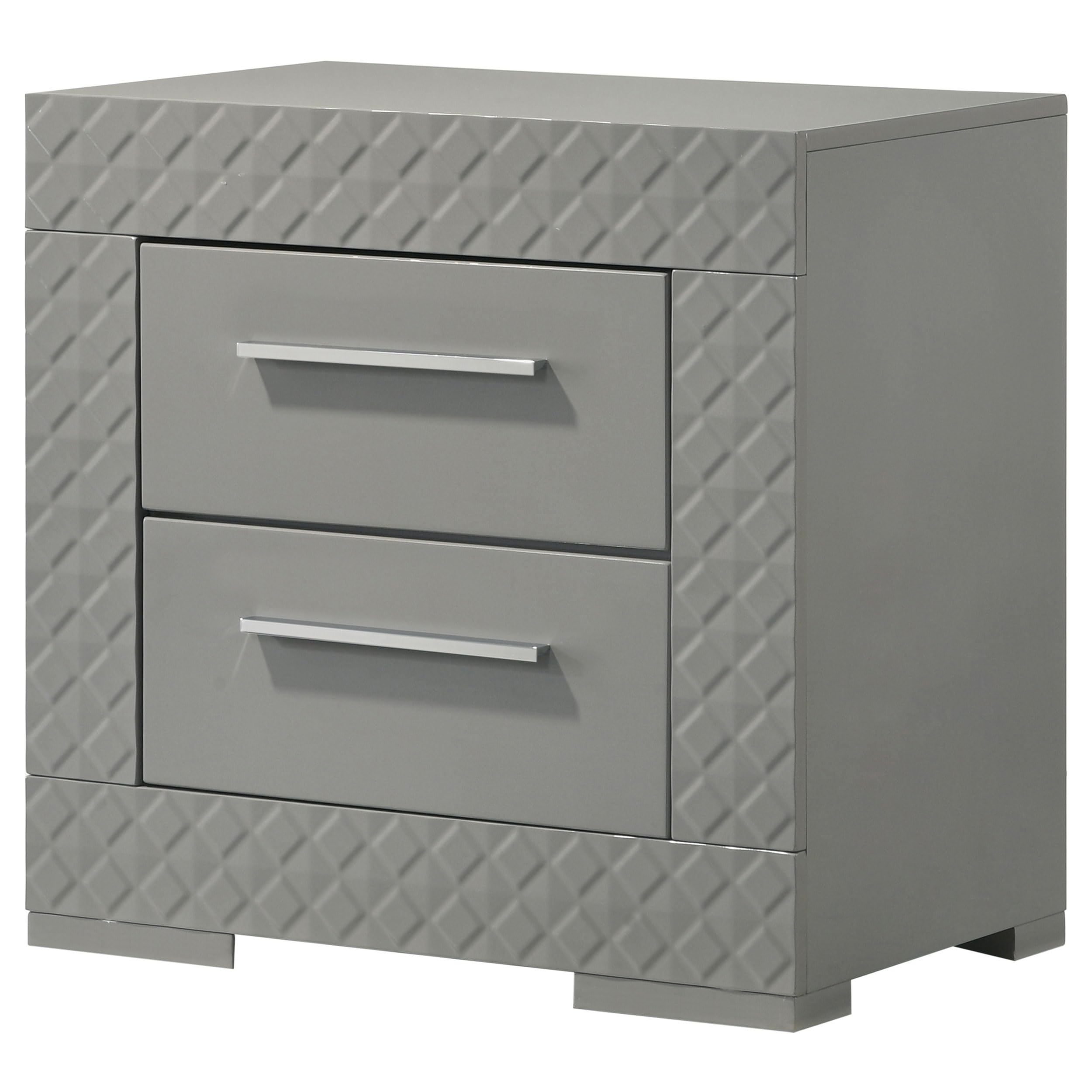 Coaster Home Furnishings Ives Contemporary Wood 2-Drawer Bedroom Nightstand Bedside Table Organizer Unit Grey High Gloss 224972