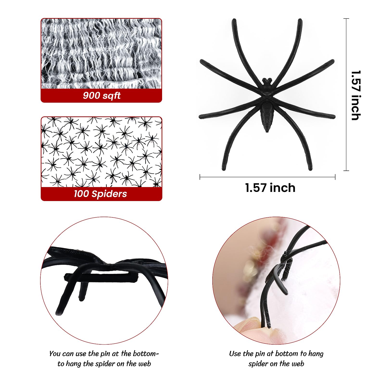 900 Sqft Spider Webs Halloween Decorations With 100 Fake Spiders,Super Stretchy Cobwebs For Halloween Decorations Indoor,Fake Sp
