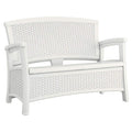 Suncast Elements Stylish Lightweight Loveseat Outdoor Seating With Convenient Built In Universal Storage, And All Weather Plastic, White